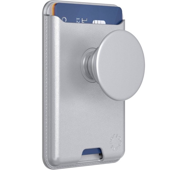 POPSOCKETS NWT faux leather pop wallet+ w/ pop grip & stand -mag safe -silver - Picture 1 of 9